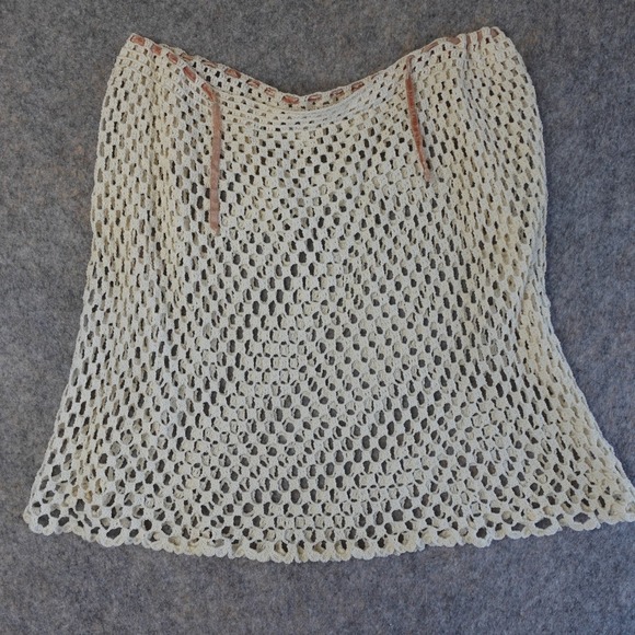 Handmade Dresses & Skirts - Vintage 70s Handmade Skirt Women L Ivory Crochet Sheer Mini Boho Hippie Festival